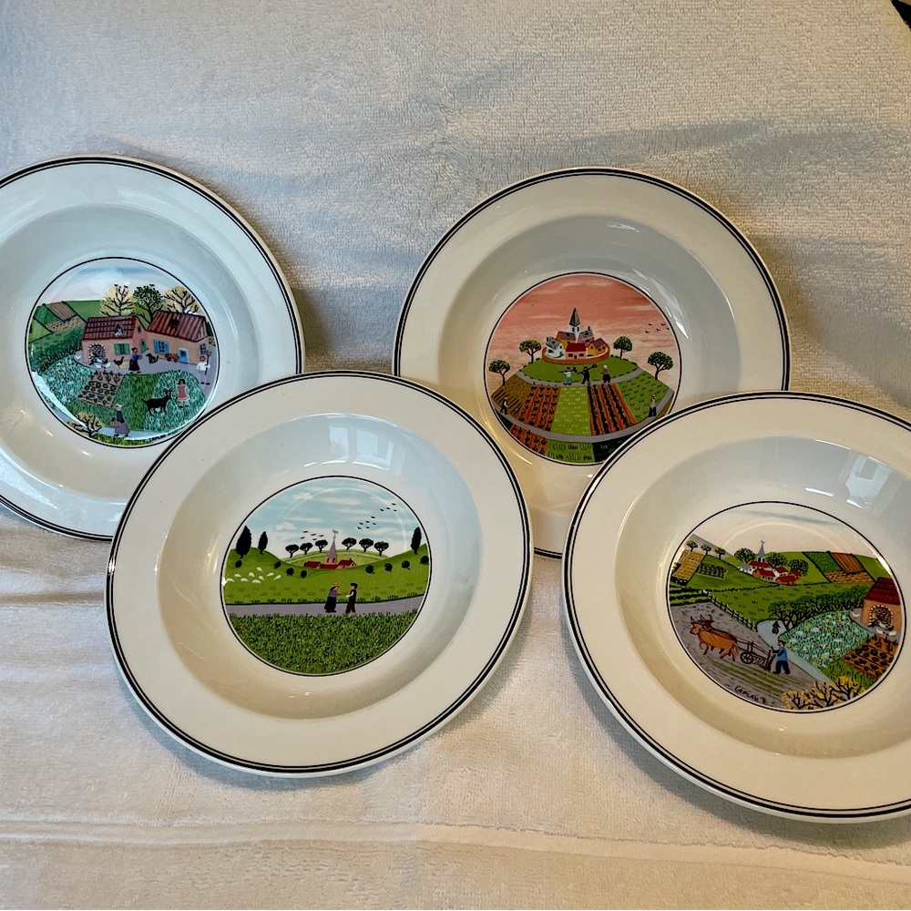 Villeroy & Bach Design Naïf Old Village Square 8 inch rimmed soup bowls set of 4